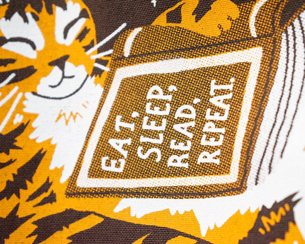 Eat, sleep, read, repeat - Screen Printed brow Tote Bag (brown)