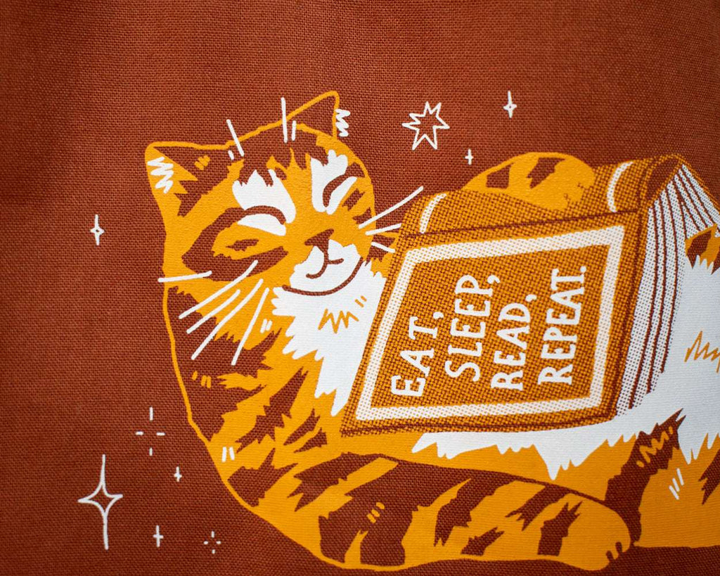 Eat, sleep, read, repeat - Screen Printed Tote Bag (dark orange)