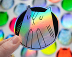 Holographic Cat Sticker| Fuck You Cat, Cat Stickers, Vaporwave Stickers, Kawaii Sticker, Water Bottle Sticker, Laptop Sticker