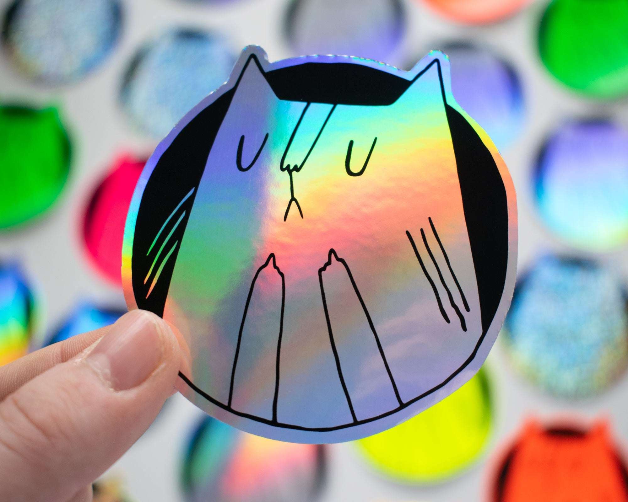 Holographic Cat Sticker| Fuck You Cat, Cat Stickers, Vaporwave Stickers, Kawaii Sticker, Water Bottle Sticker, Laptop Sticker