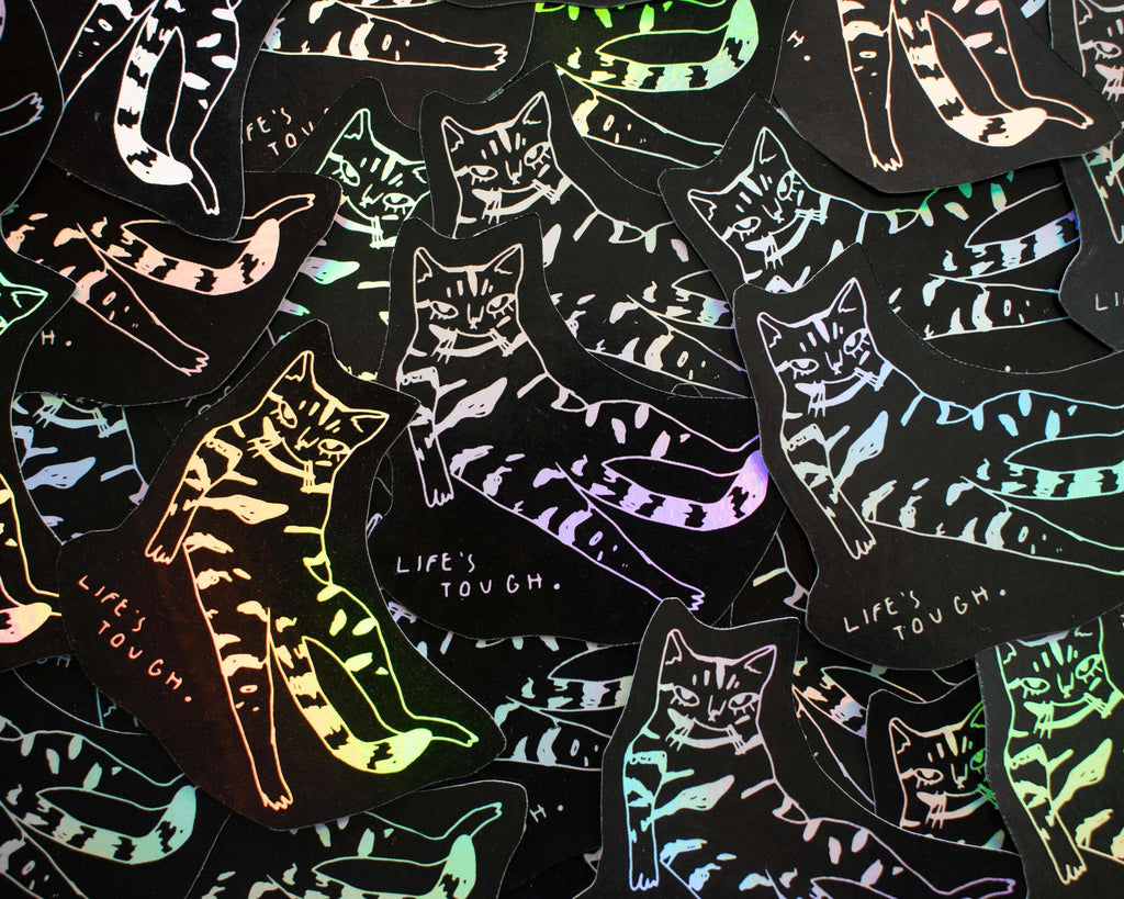 Holographic Cat Sticker| Holographic Stickers, Cat Stickers, Vinyl Cat Stickers, Kawaii Sticker, Water Bottle Sticker, Laptop Stickers
