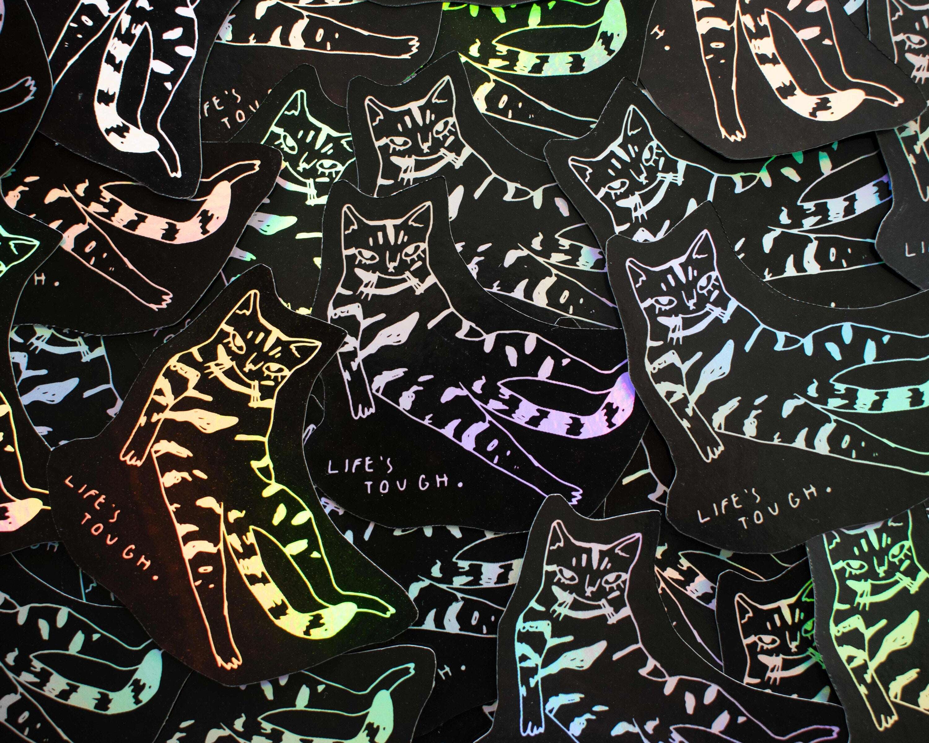 Holographic Cat Sticker| Holographic Stickers, Cat Stickers, Vinyl Cat Stickers, Kawaii Sticker, Water Bottle Sticker, Laptop Stickers