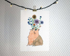Blooming Cat Eyes | Watercolor Art Print, Cat Painting, Exotic Plant Art, Animal Illustration, Flower bouquet, Aquarelle Painting, Whimsical