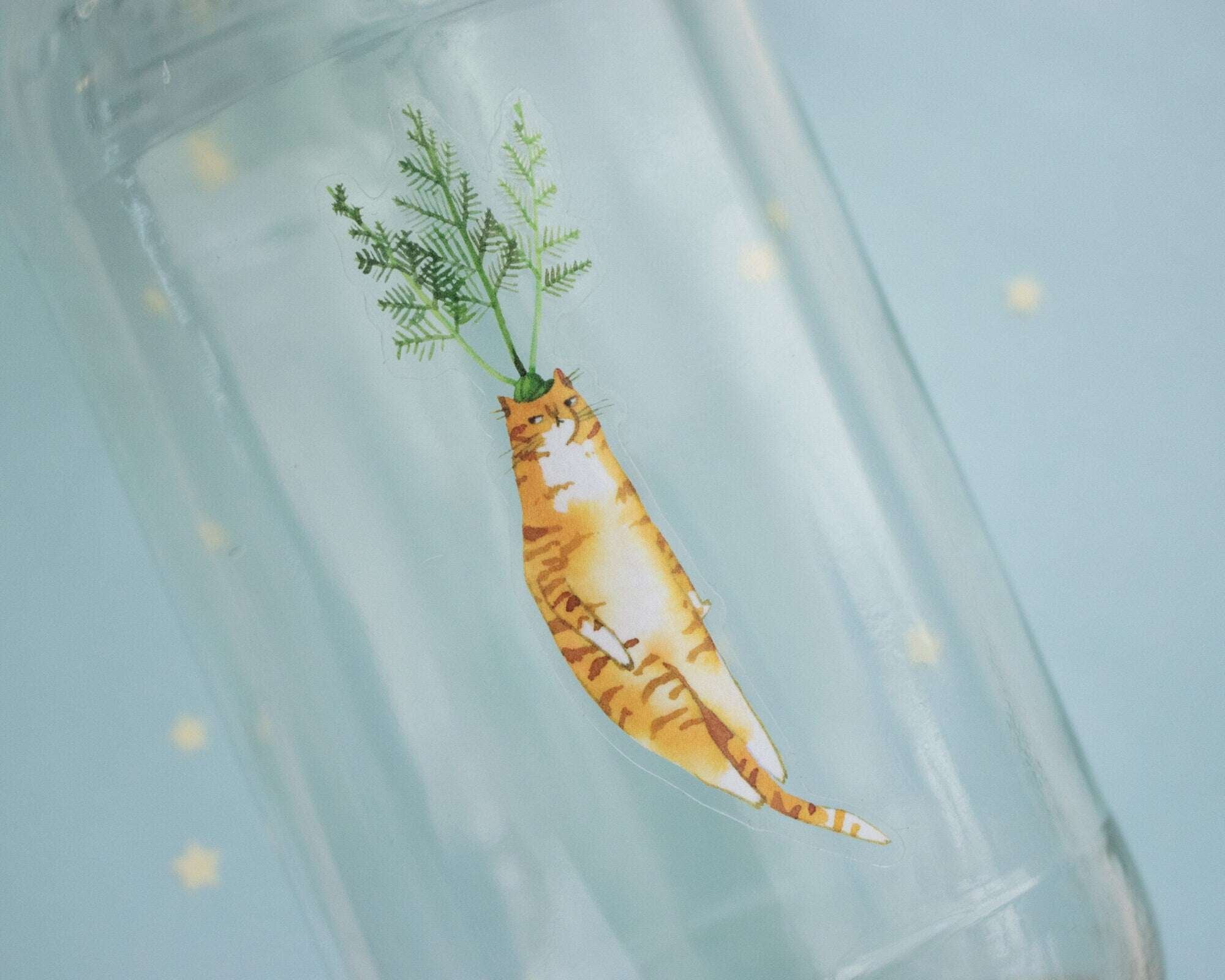 Carrot Cat Sticker | Transparent Sticker, Cat Stickers, Kawaii Sticker, Water Bottle Sticker, Laptop Sticker, Food Art, Veggie Illustration