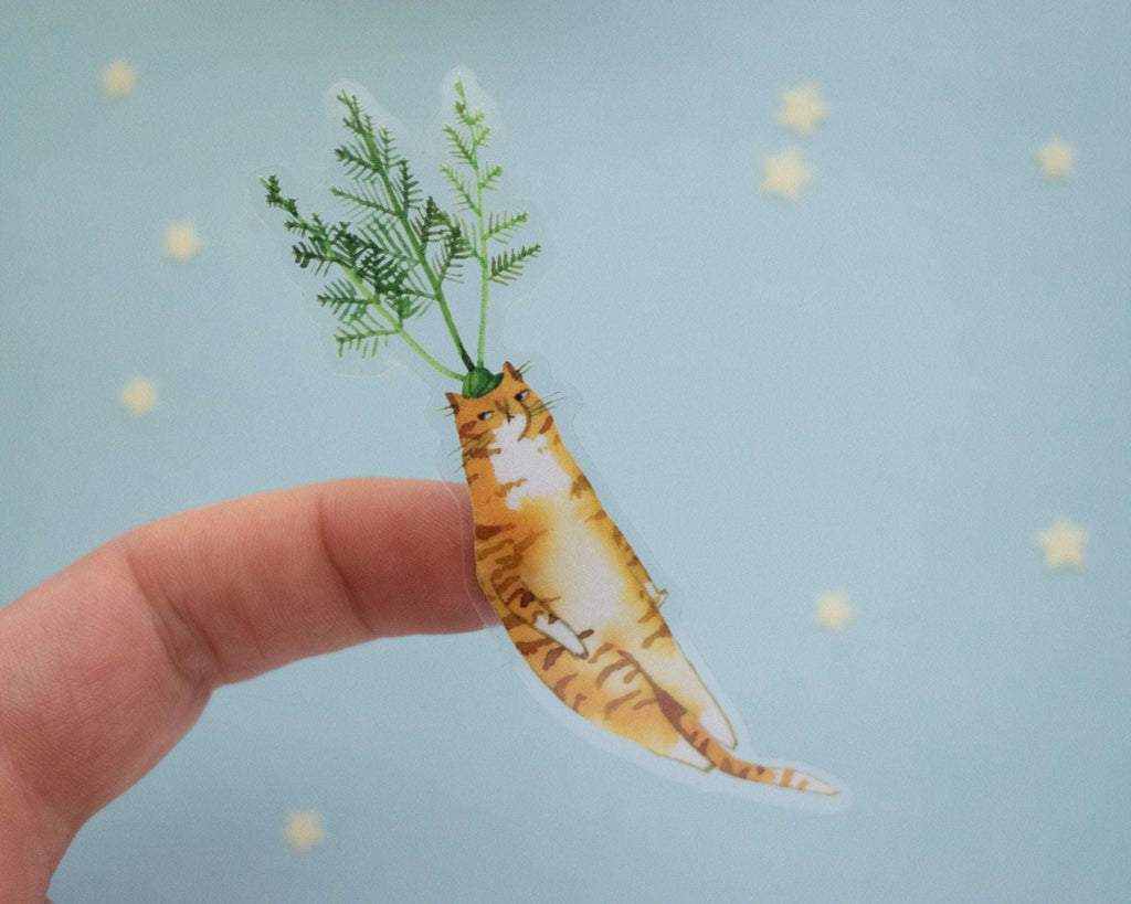 Carrot Cat Sticker | Transparent Sticker, Cat Stickers, Kawaii Sticker, Water Bottle Sticker, Laptop Sticker, Food Art, Veggie Illustration