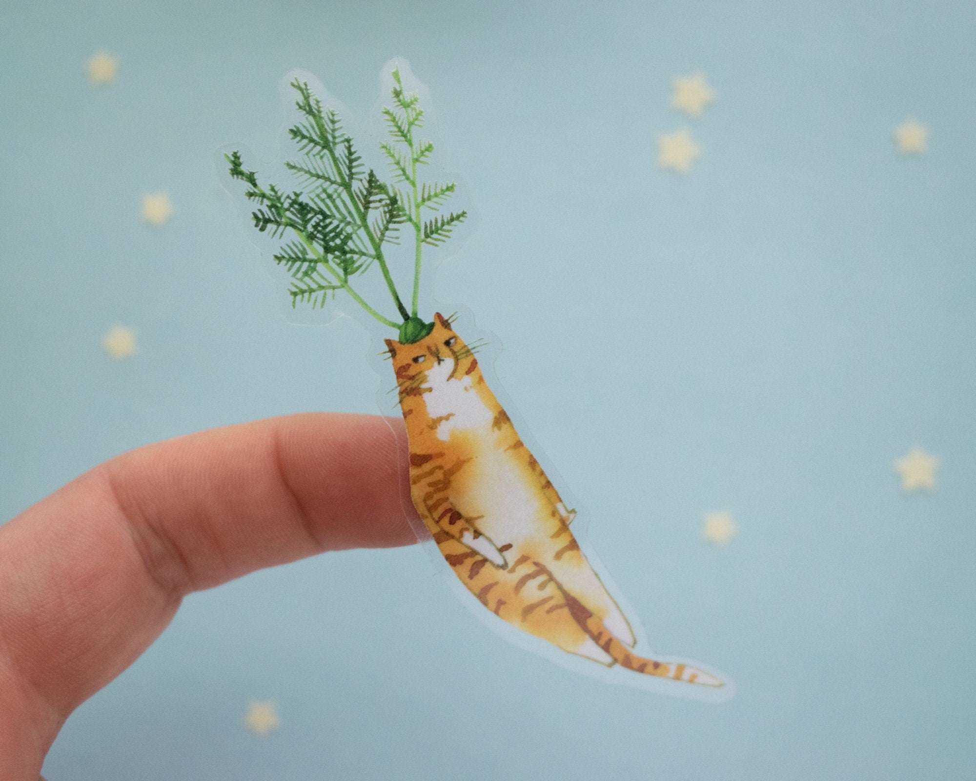 Carrot Cat Sticker | Transparent Sticker, Cat Stickers, Kawaii Sticker, Water Bottle Sticker, Laptop Sticker, Food Art, Veggie Illustration