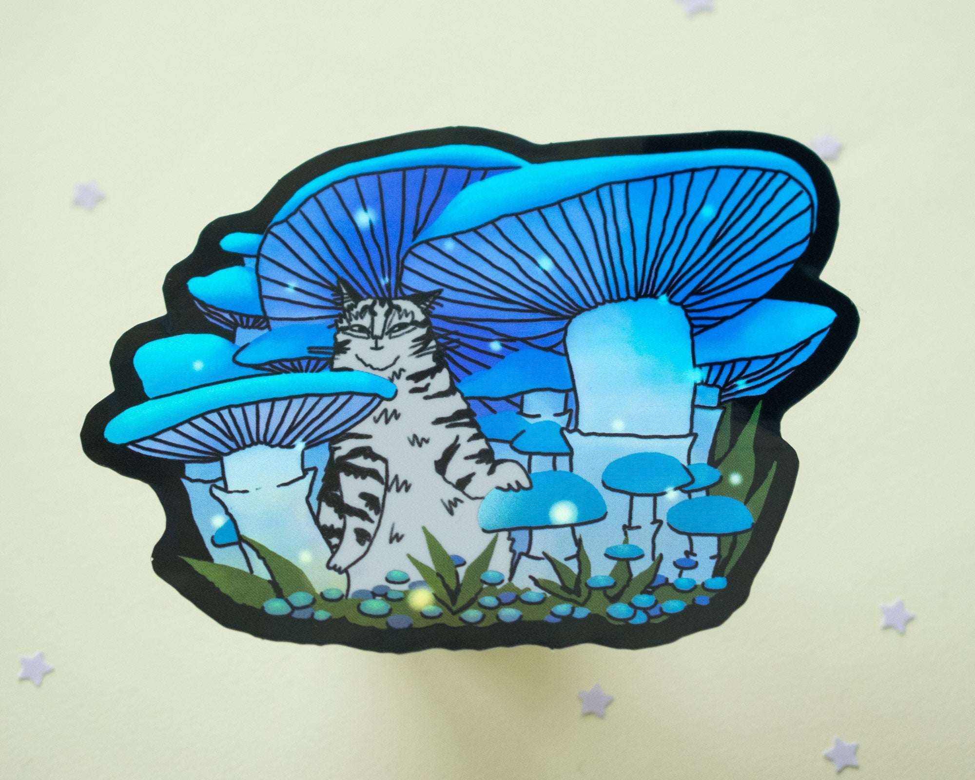 Mushroom Forest | Holographic Vinyl Stickers, Cat Stickers, Vinyl Cat Stickers, Kawaii Sticker, Water Bottle Sticker, Laptop Stickers
