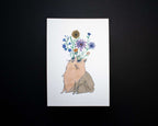 Blooming Cat Eyes | Watercolor Art Print, Cat Painting, Exotic Plant Art, Animal Illustration, Flower bouquet, Aquarelle Painting, Whimsical