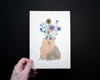 Blooming Cat Eyes | Watercolor Art Print, Cat Painting, Exotic Plant Art, Animal Illustration, Flower bouquet, Aquarelle Painting, Whimsical