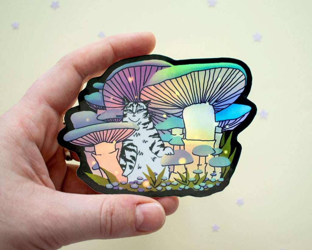 Mushroom Forest | Holographic Vinyl Stickers, Cat Stickers, Vinyl Cat Stickers, Kawaii Sticker, Water Bottle Sticker, Laptop Stickers
