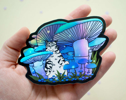 Mushroom Forest | Holographic Vinyl Stickers, Cat Stickers, Vinyl Cat Stickers, Kawaii Sticker, Water Bottle Sticker, Laptop Stickers