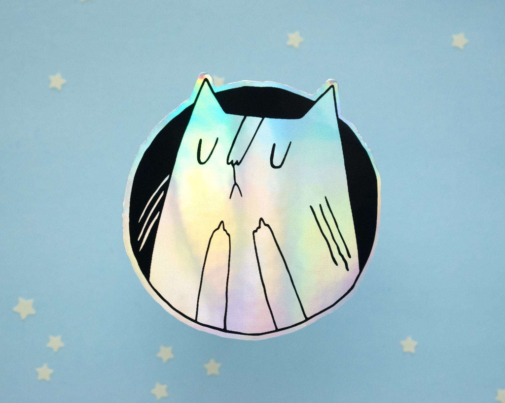 Holographic Cat Sticker| Fuck You Cat, Cat Stickers, Vaporwave Stickers, Kawaii Sticker, Water Bottle Sticker, Laptop Sticker