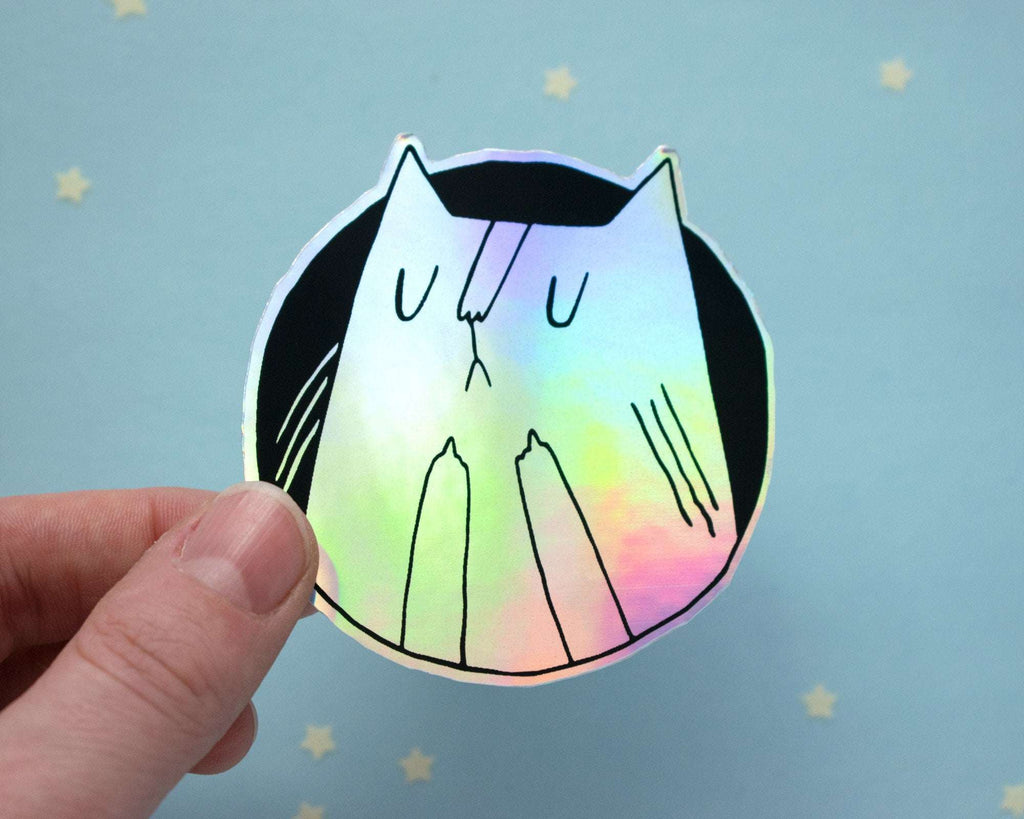 Holographic Cat Sticker| Fuck You Cat, Cat Stickers, Vaporwave Stickers, Kawaii Sticker, Water Bottle Sticker, Laptop Sticker