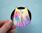 Holographic Cat Sticker| Fuck You Cat, Cat Stickers, Vaporwave Stickers, Kawaii Sticker, Water Bottle Sticker, Laptop Sticker