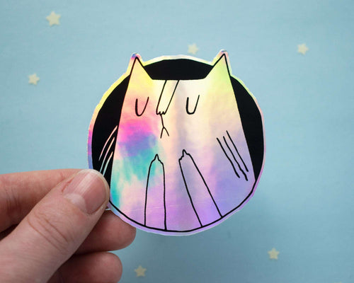 Holographic Cat Sticker| Fuck You Cat, Cat Stickers, Vaporwave Stickers, Kawaii Sticker, Water Bottle Sticker, Laptop Sticker