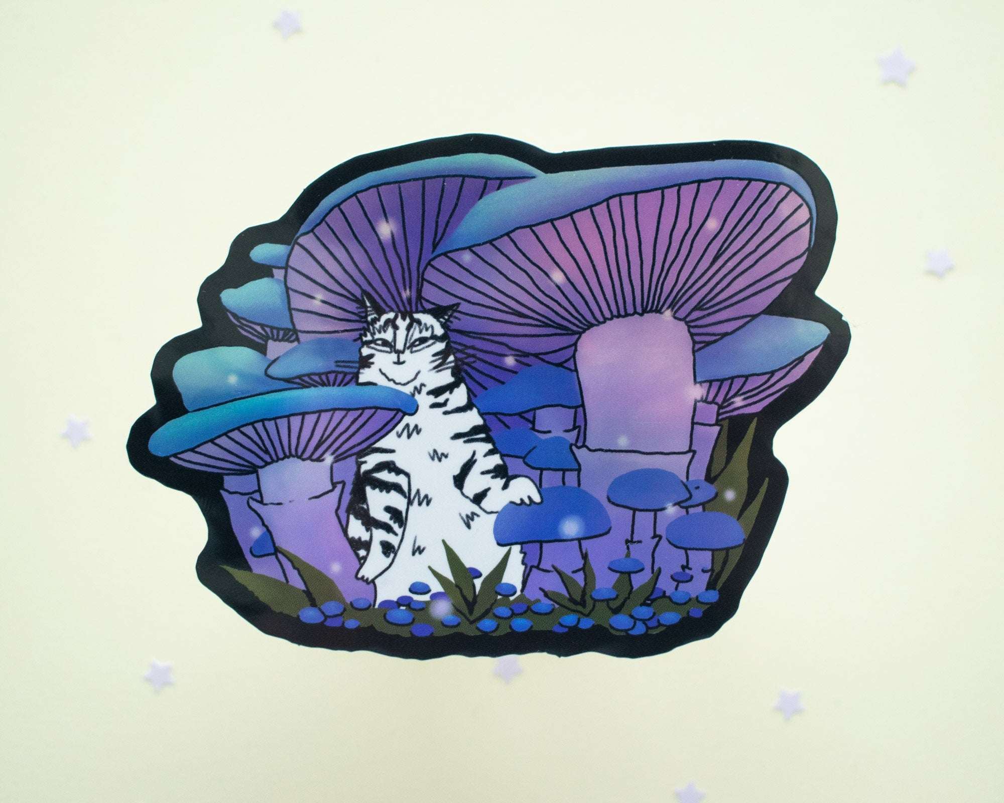Mushroom Forest | Holographic Vinyl Stickers, Cat Stickers, Vinyl Cat Stickers, Kawaii Sticker, Water Bottle Sticker, Laptop Stickers