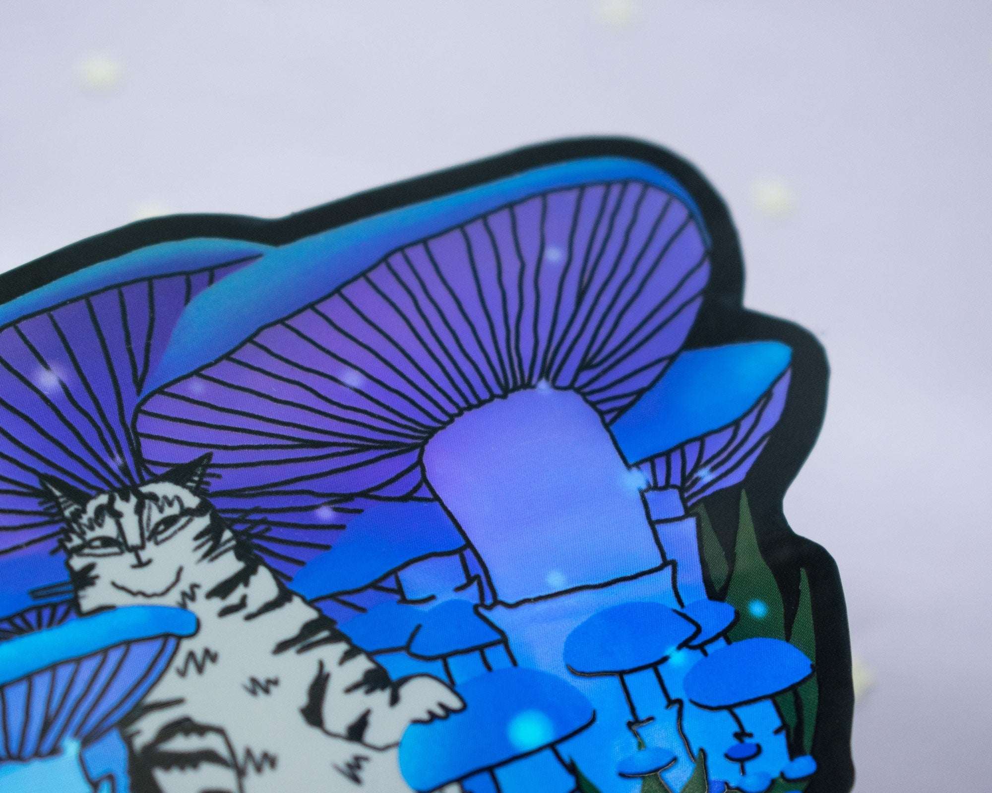 Mushroom Forest | Holographic Vinyl Stickers, Cat Stickers, Vinyl Cat Stickers, Kawaii Sticker, Water Bottle Sticker, Laptop Stickers