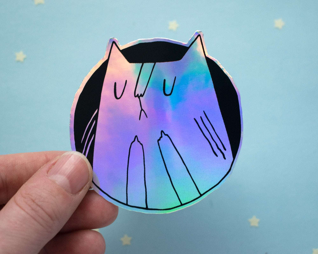 Holographic Cat Sticker| Fuck You Cat, Cat Stickers, Vaporwave Stickers, Kawaii Sticker, Water Bottle Sticker, Laptop Sticker