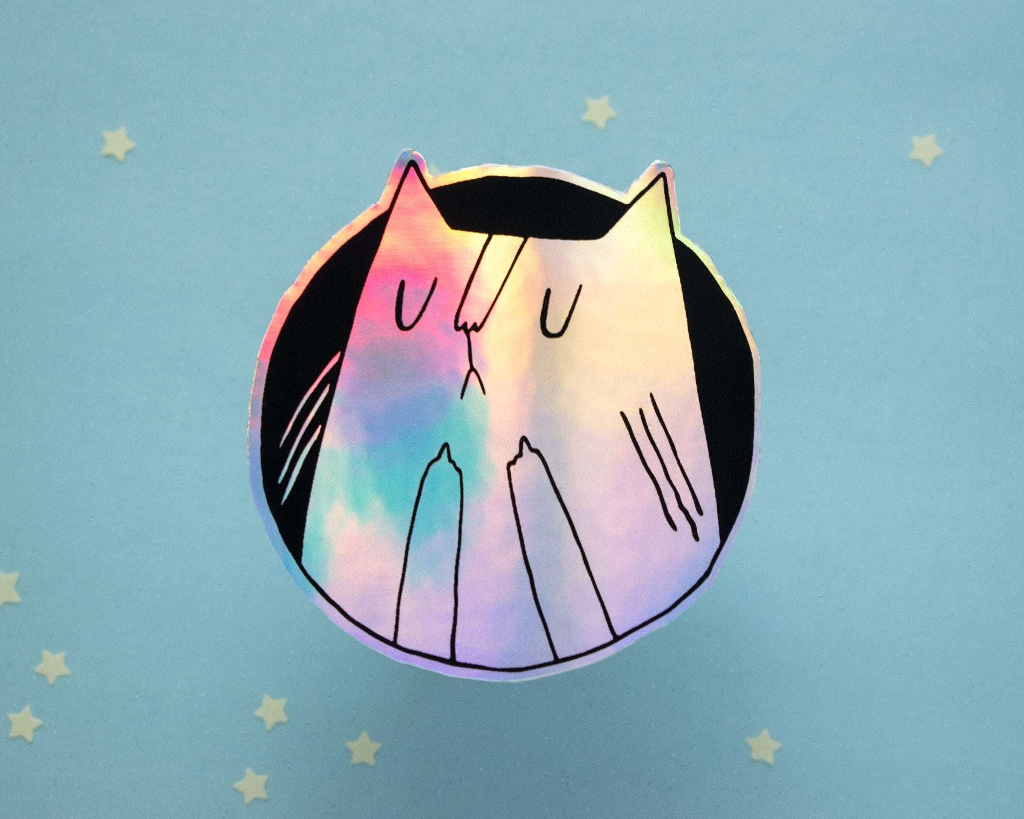 Holographic Cat Sticker| Fuck You Cat, Cat Stickers, Vaporwave Stickers, Kawaii Sticker, Water Bottle Sticker, Laptop Sticker