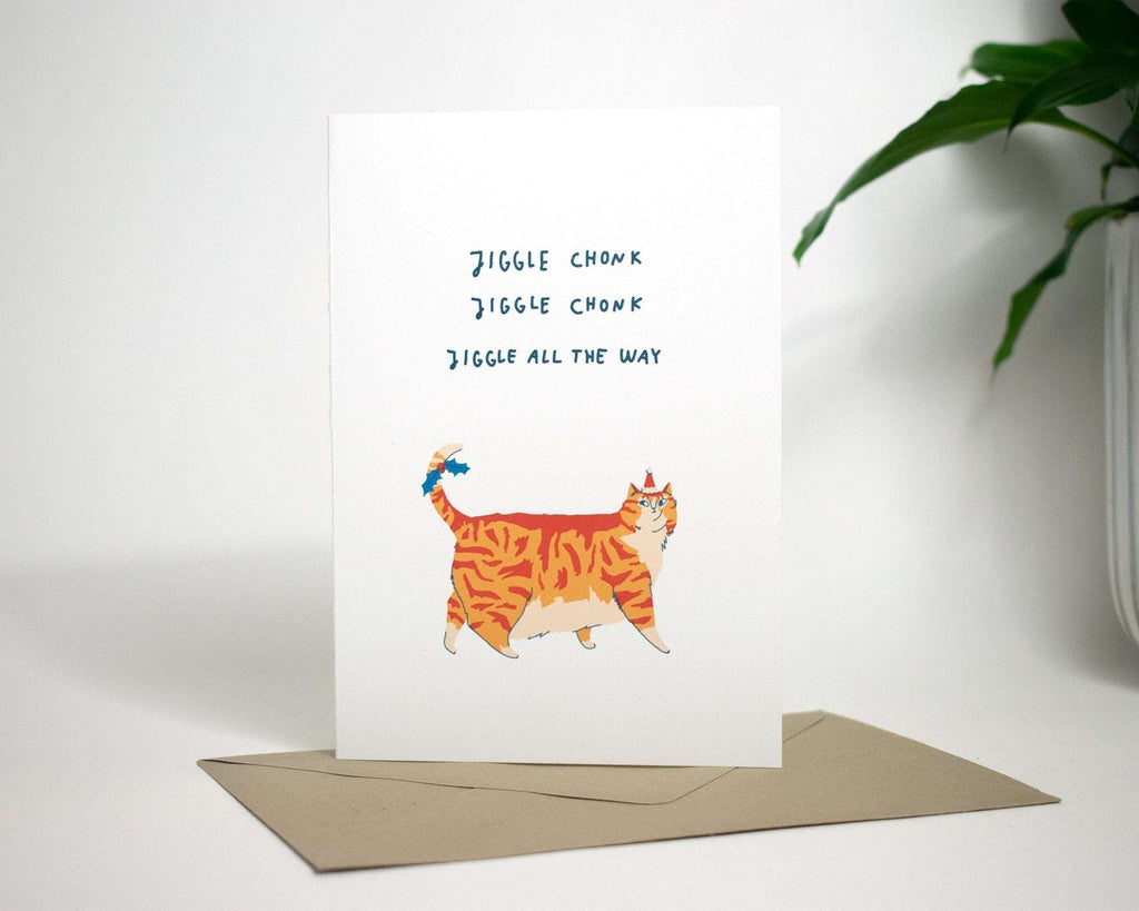 Ginger Tabby Cat Christmas Card: Jingle Bells Handmade Xmas Card