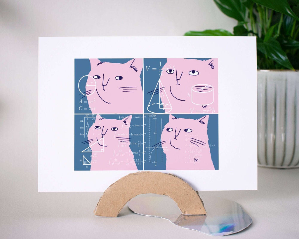 Confused Math Cat Art Print: Funny Meme Illustration