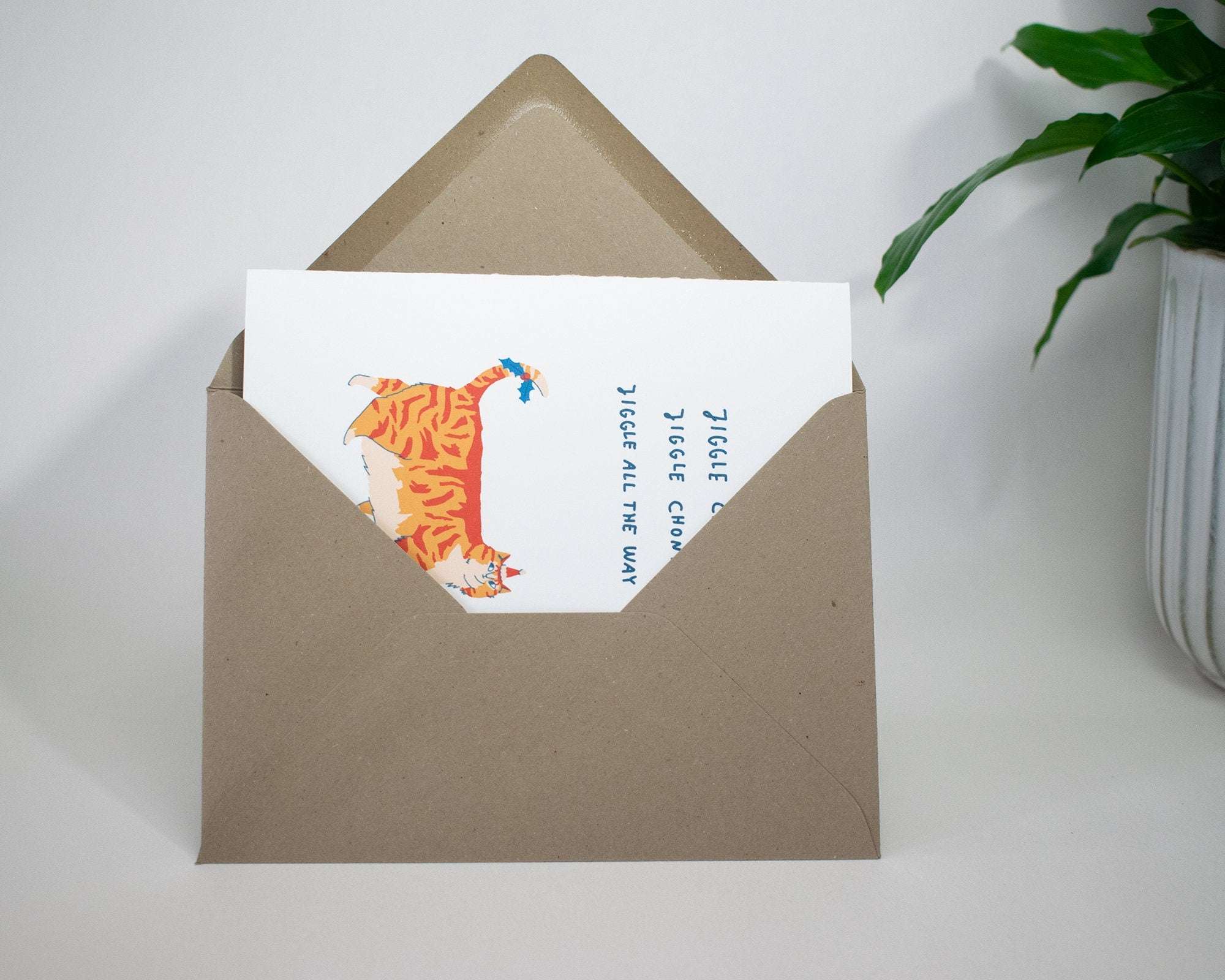 Ginger Tabby Cat Christmas Card: Jingle Bells Handmade Xmas Card