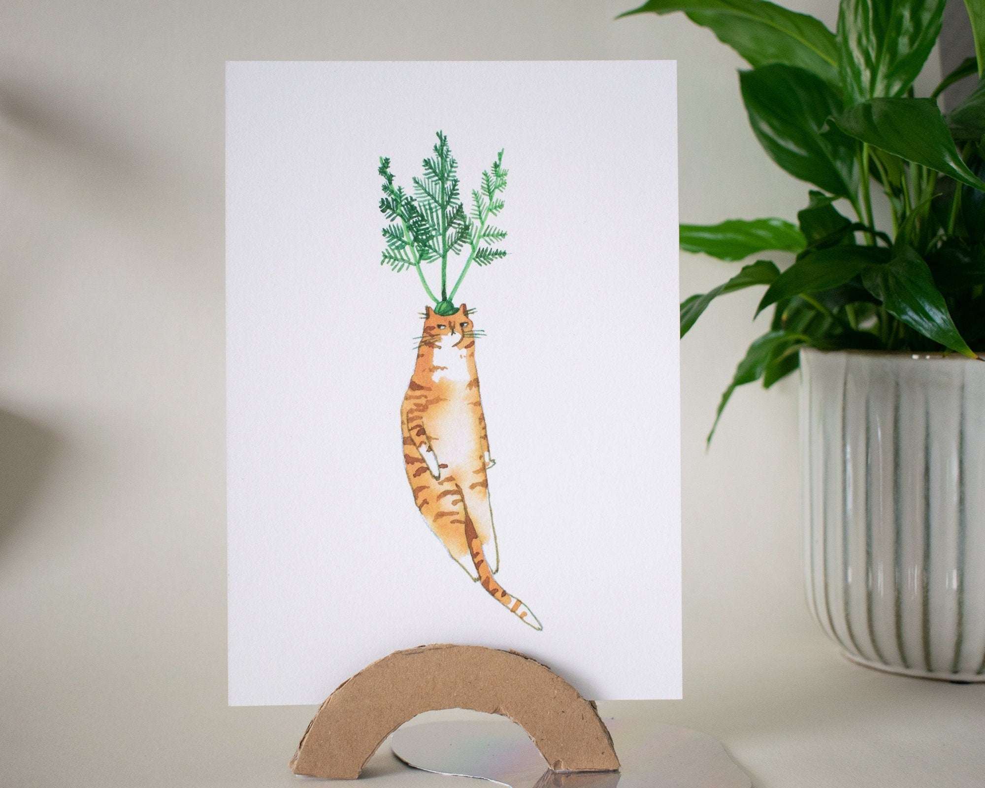 Carrot Cat Art Print: Whimsical Veggie Illustration
