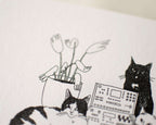 Sound | Art Print, Cat drawing, Animal Illustration, Whimsical wall decor, black & white sketch, line drawing, DJ controller, Music studio