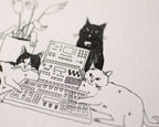 Sound | Art Print, Cat drawing, Animal Illustration, Whimsical wall decor, black & white sketch, line drawing, DJ controller, Music studio