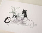 Sound | Art Print, Cat drawing, Animal Illustration, Whimsical wall decor, black & white sketch, line drawing, DJ controller, Music studio