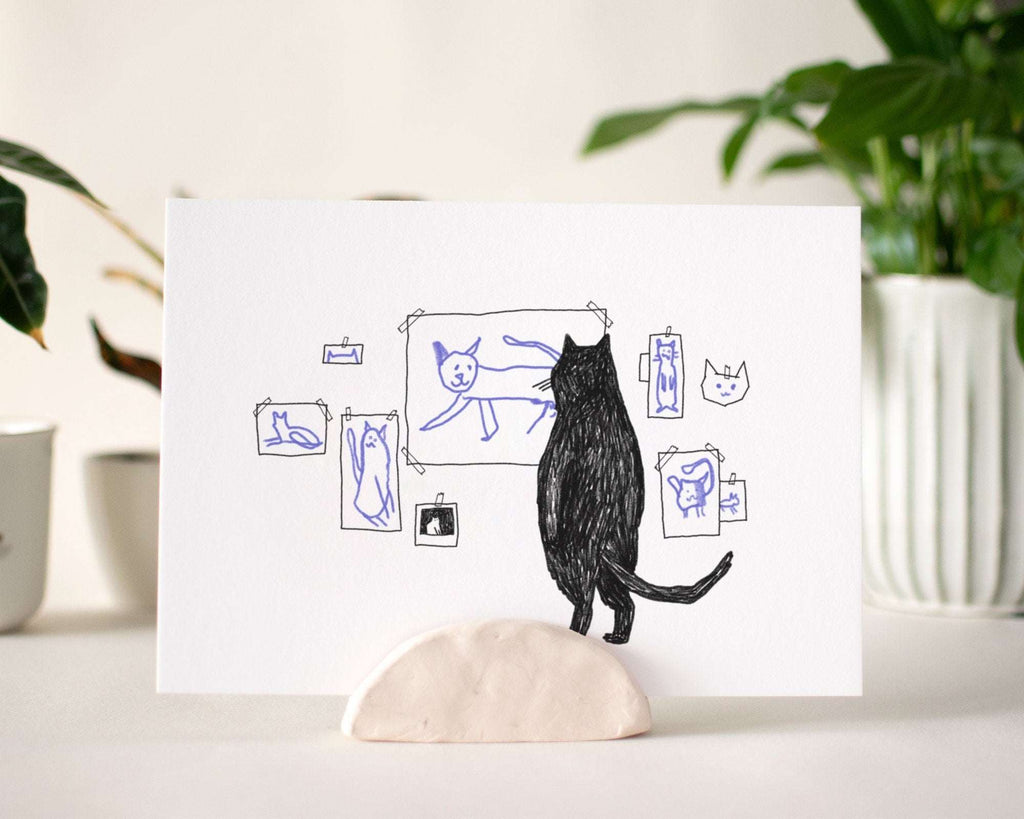 Cat Artist | Giclée art print, Cat Painting, Animal Illustration, Whimsical wall decor, black and white sketch, line drawing, black cat