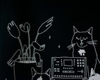 Illustrated Cats on Synthesizer T-Shirt: Hand Screen Printed Organic Cotton