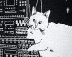 Illustrated Cats on Synthesizer T-Shirt: Hand Screen Printed Organic Cotton
