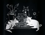 Illustrated Cats on Synthesizer T-Shirt: Hand Screen Printed Organic Cotton