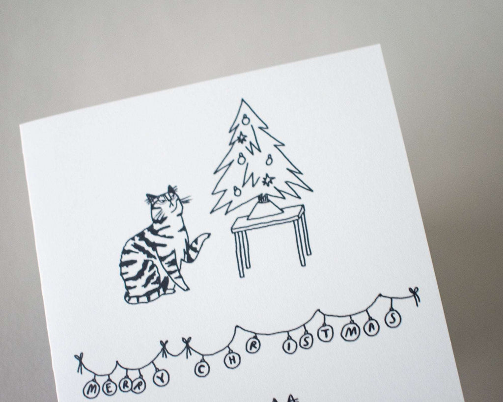 Funny Cat Christmas Card: Mischievous Xmas Tree Comic