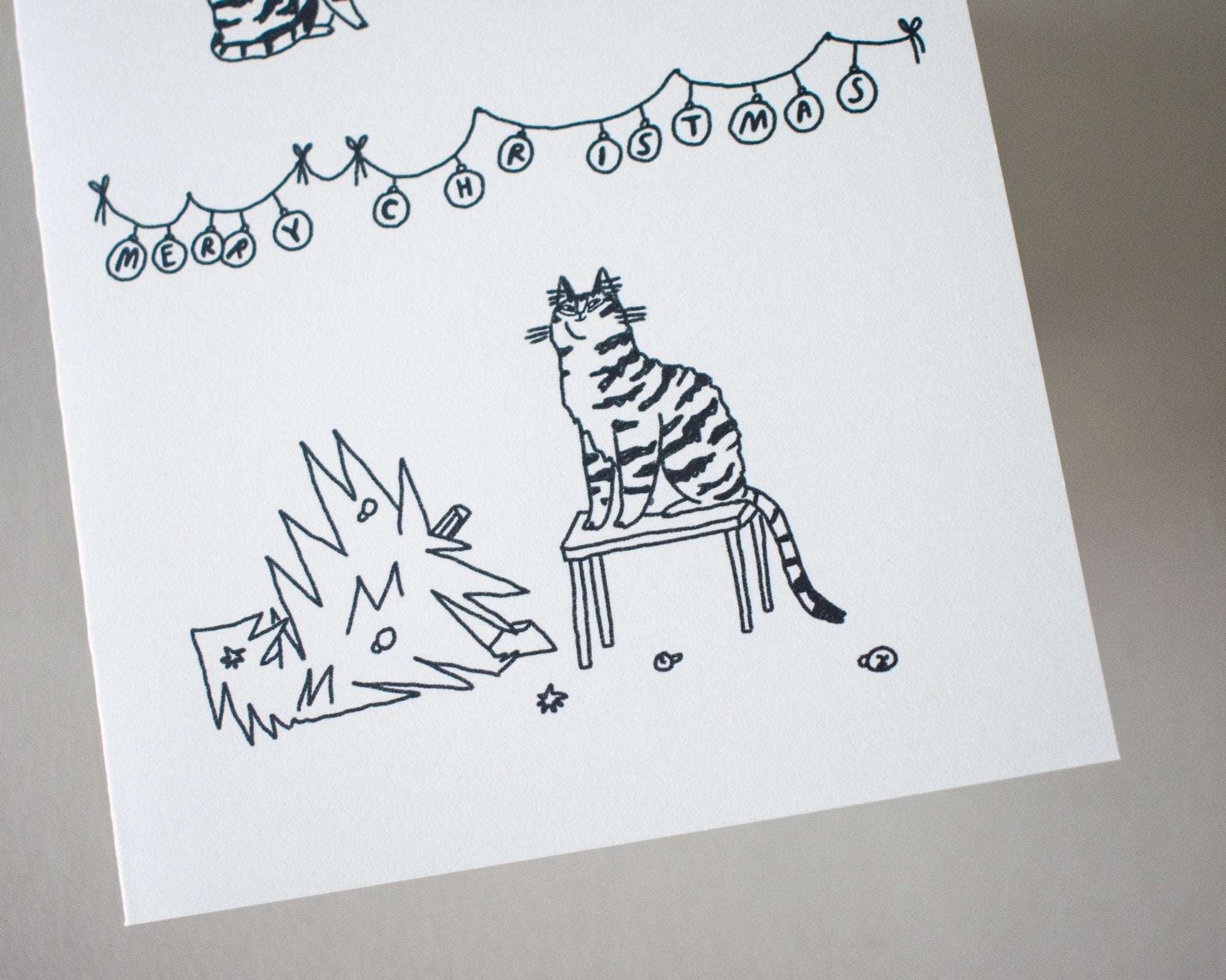 Funny Cat Christmas Card: Mischievous Xmas Tree Comic