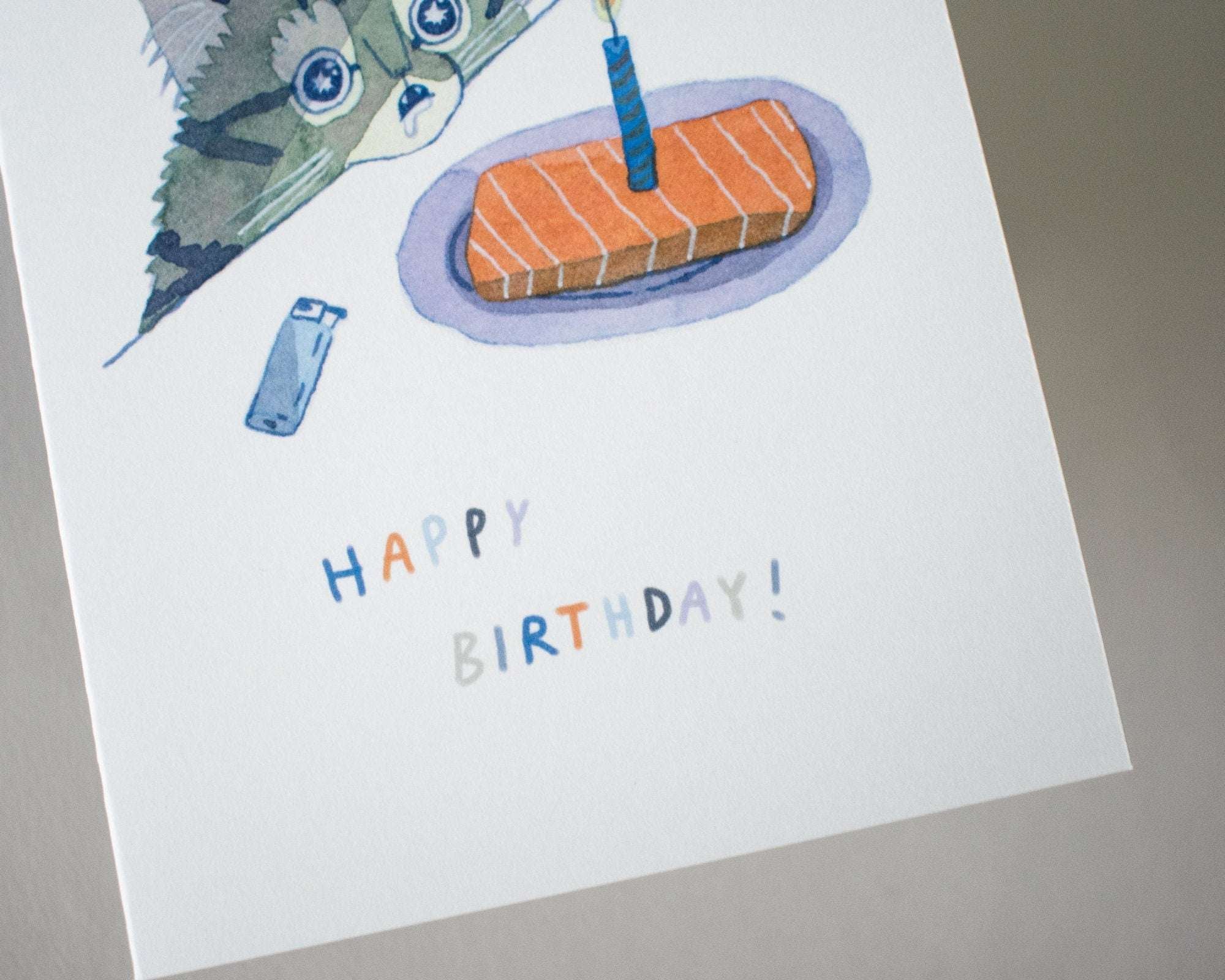 Happy Birthday Cat Card | Greeting Card of original watercolor painting for Birthday, kids and childrens 1st Birthday