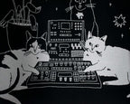 Illustrated Cats on Synthesizer T-Shirt: Hand Screen Printed Organic Cotton