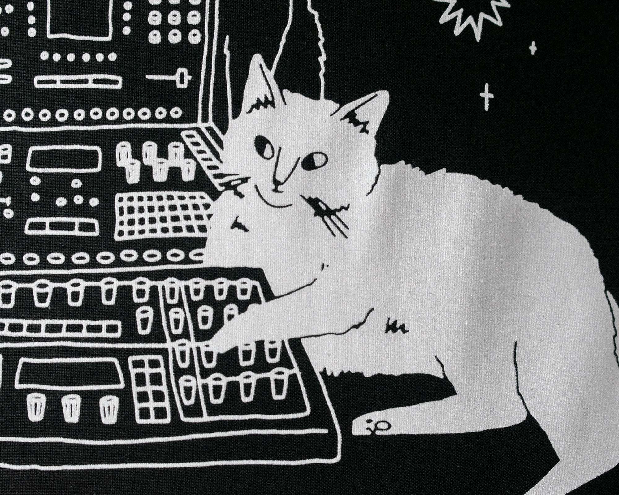 Cats on synths | Cat Tote Bag, Organic Cotton Bag, Tote Bag, Reusable Tote Bag, Animal Tote, Fabric Tote Bag, Screen Print, Cat Illustration