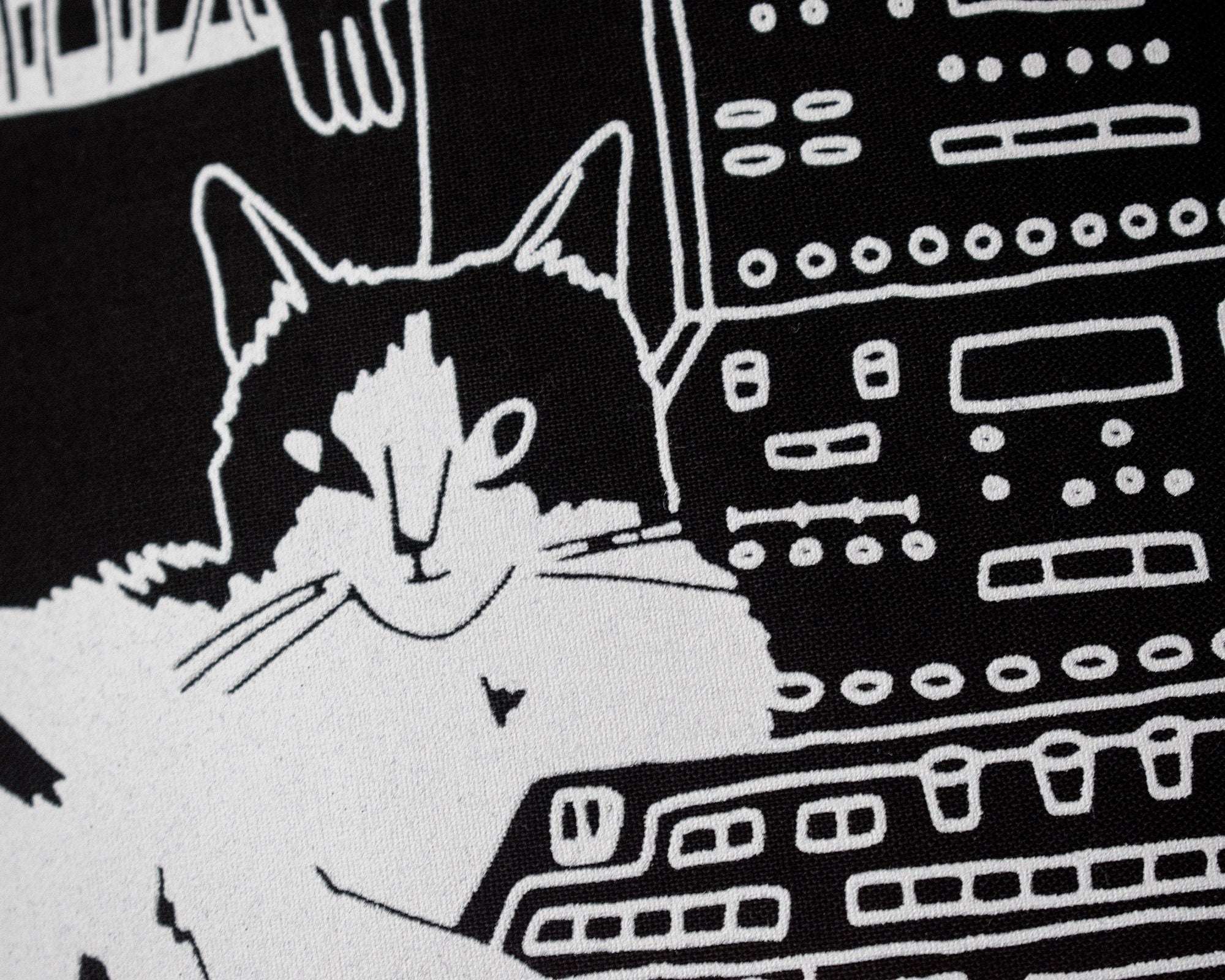 Cats on synths | Cat Tote Bag, Organic Cotton Bag, Tote Bag, Reusable Tote Bag, Animal Tote, Fabric Tote Bag, Screen Print, Cat Illustration