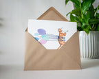 Balloon Cat Greeting Card: Watercolor Birthday, Baby Shower