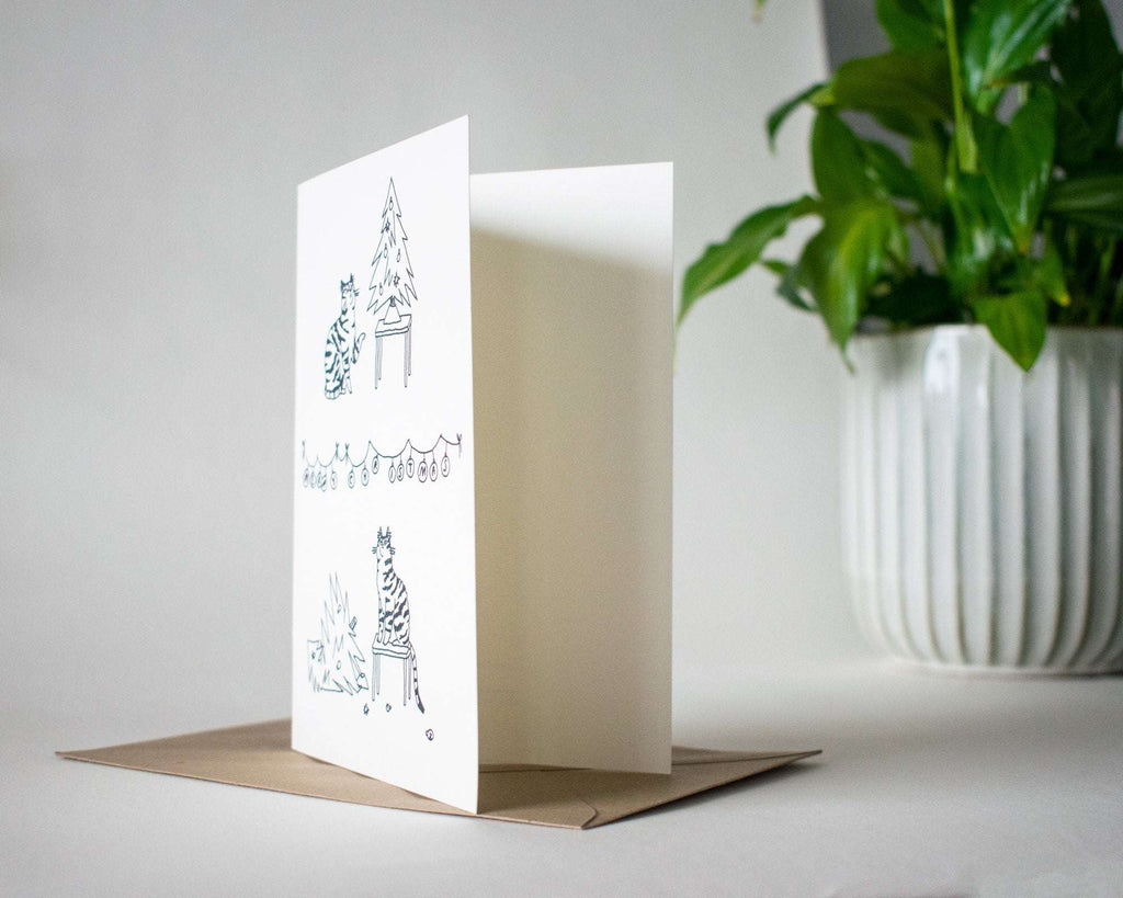 Funny Cat Christmas Card: Mischievous Xmas Tree Comic
