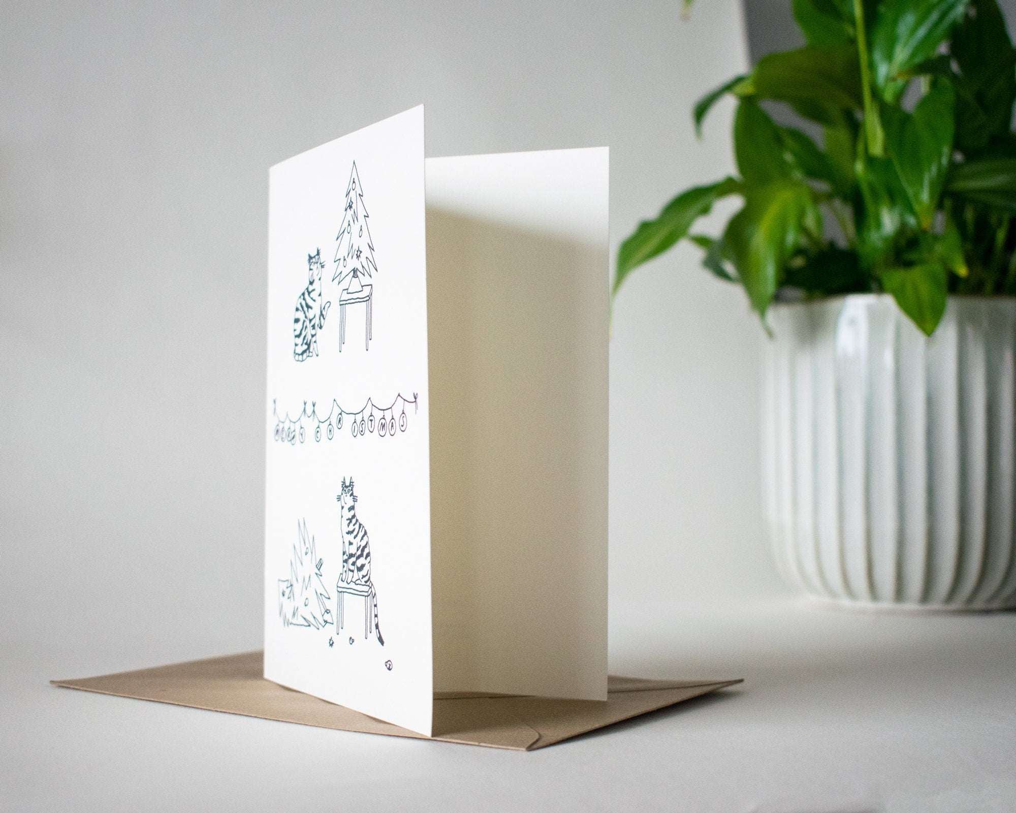 Funny Cat Christmas Card: Mischievous Xmas Tree Comic