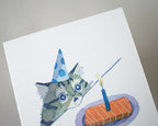 Happy Birthday Cat Card | Greeting Card of original watercolor painting for Birthday, kids and childrens 1st Birthday