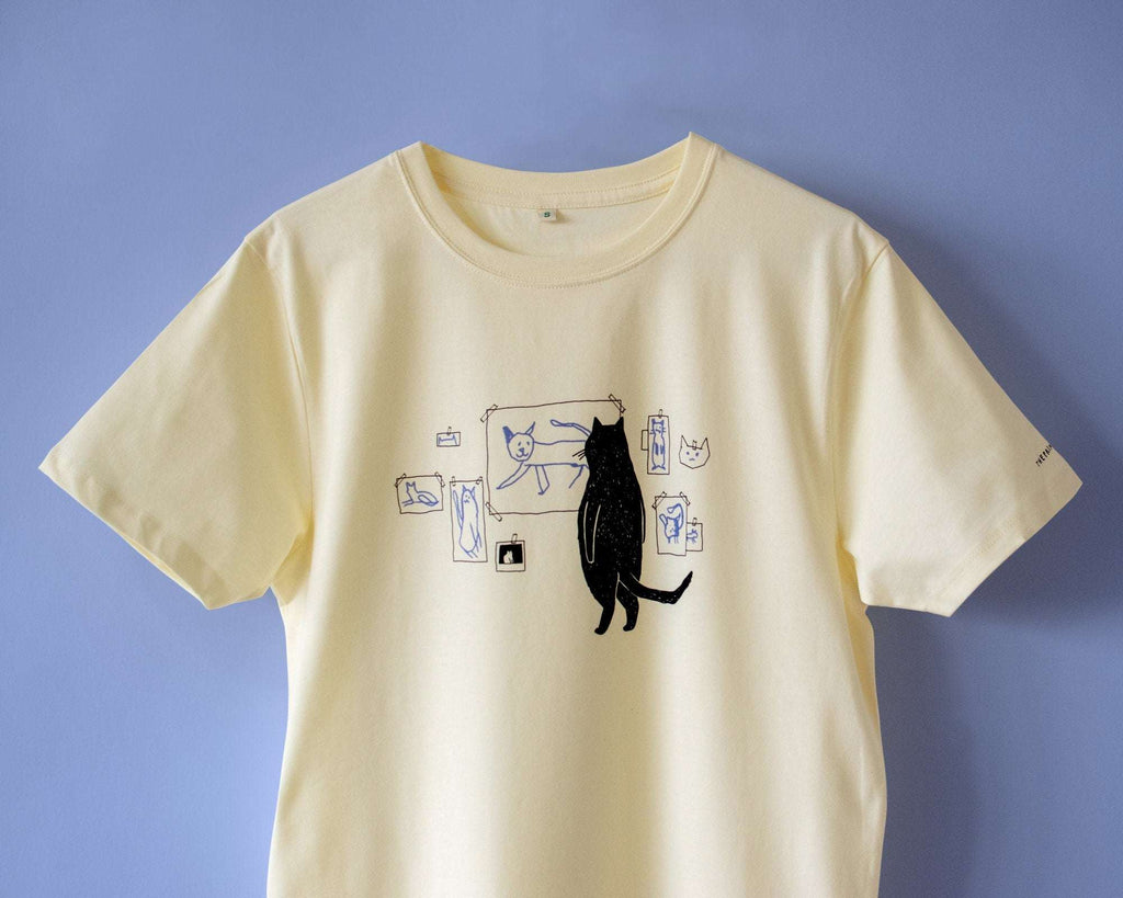 Cat gallery A2 Risograph poster | Illustration in black and cornflower blue of a cat judging minimalistic cat art
