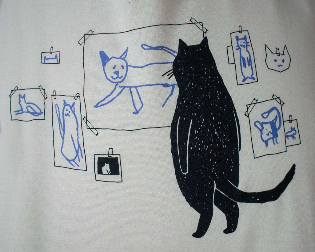 Gallery Cat | Cat Tote Bag, Organic Cotton Bag, Tote Bag, Reusable Tote Bag, Animal Tote, Fabric Tote Bag, Screen Print, Cat Illustration