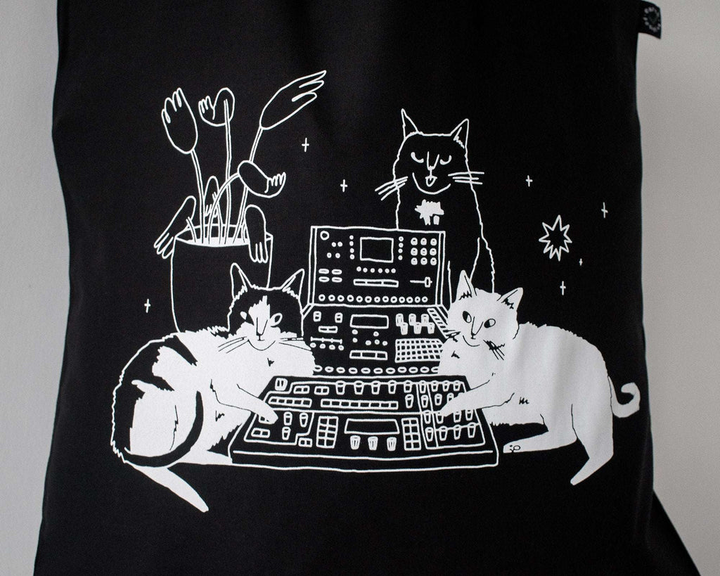 Cats on synths | Cat Tote Bag, Organic Cotton Bag, Tote Bag, Reusable Tote Bag, Animal Tote, Fabric Tote Bag, Screen Print, Cat Illustration