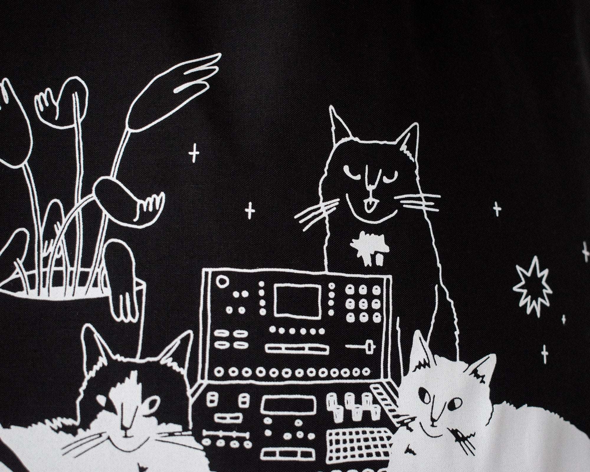 Cats on synths | Cat Tote Bag, Organic Cotton Bag, Tote Bag, Reusable Tote Bag, Animal Tote, Fabric Tote Bag, Screen Print, Cat Illustration