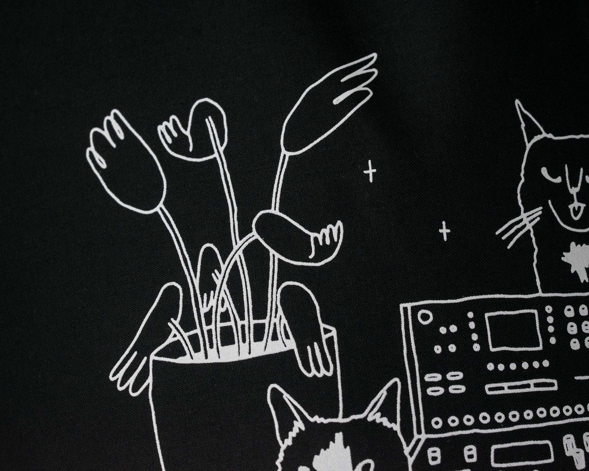Cats on synths | Cat Tote Bag, Organic Cotton Bag, Tote Bag, Reusable Tote Bag, Animal Tote, Fabric Tote Bag, Screen Print, Cat Illustration