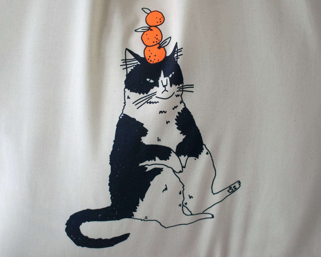 Orange Cat Organic Cotton Tote Bag: Hand Screen Printed